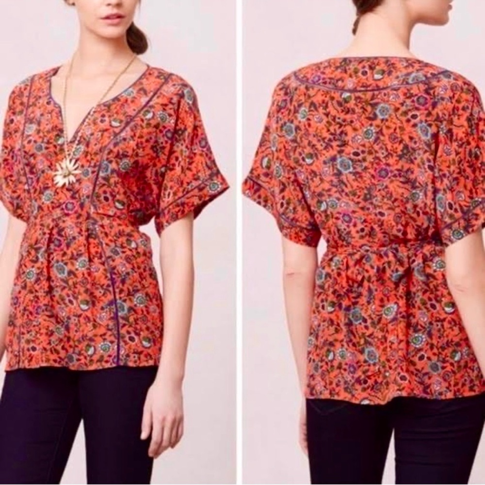 Maeve Silk Floral Tie-Back Top